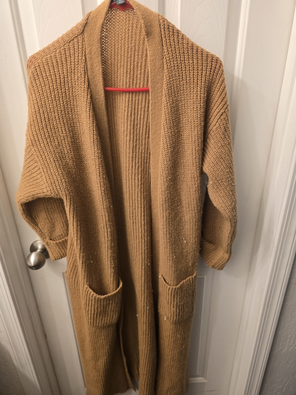 wild fable Long Open-Front Cardigan in Camel Brown